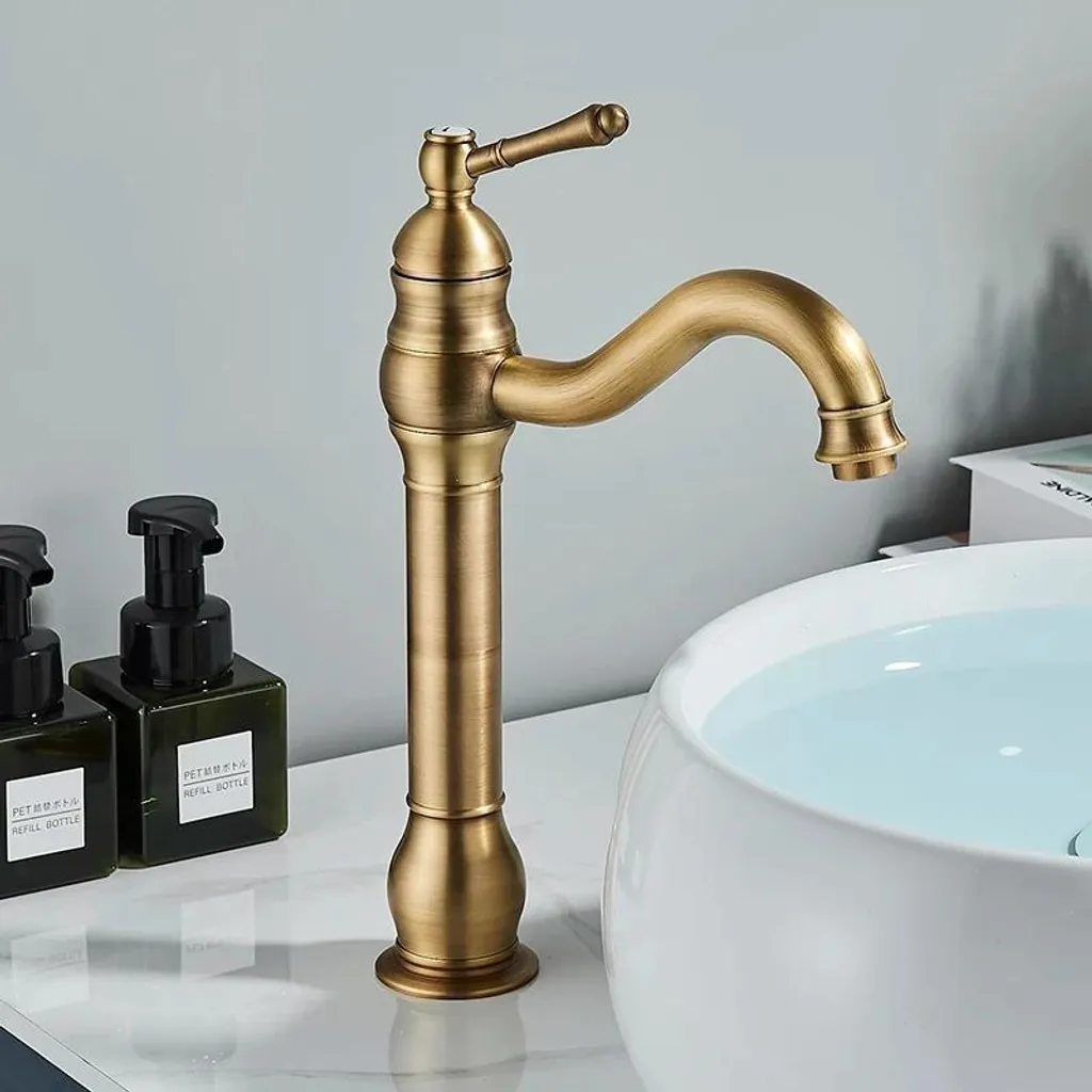 Mitigeur de lavabo 6-DSQ en laiton antique bleu - Eau chaude et froide