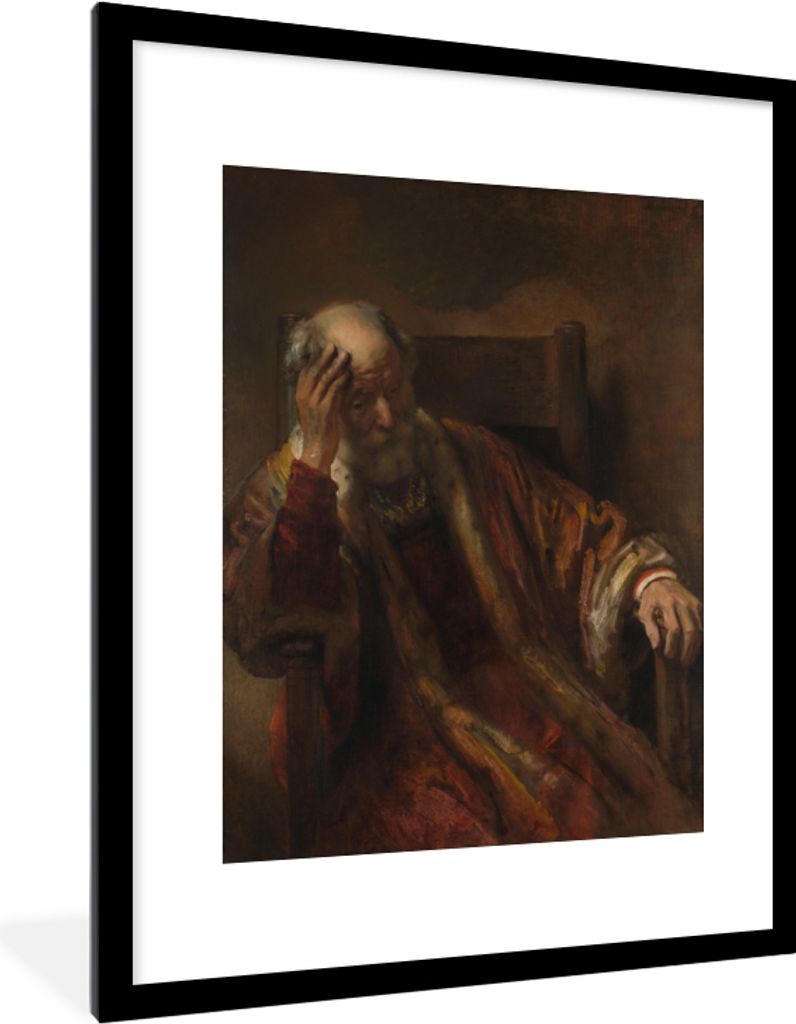 MuchoWow MuchoWow Gerahmtes Poster Alter Mann in einem Bankettstuhl - Rembrandt van Rijn 60x80 cm - Poster mit zchwarzem Bilderrahmen - Wohnzim...