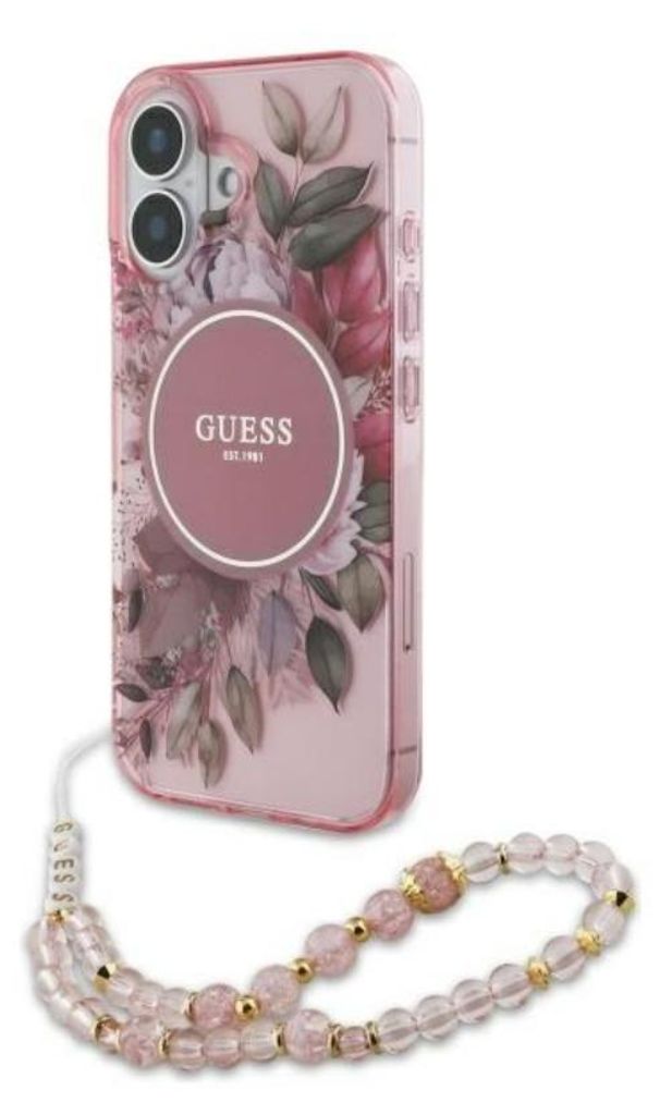 Guess IML Flowers With Pearl Strap MagSafe - Etui iPhone 16 Zdjęcie produktu 