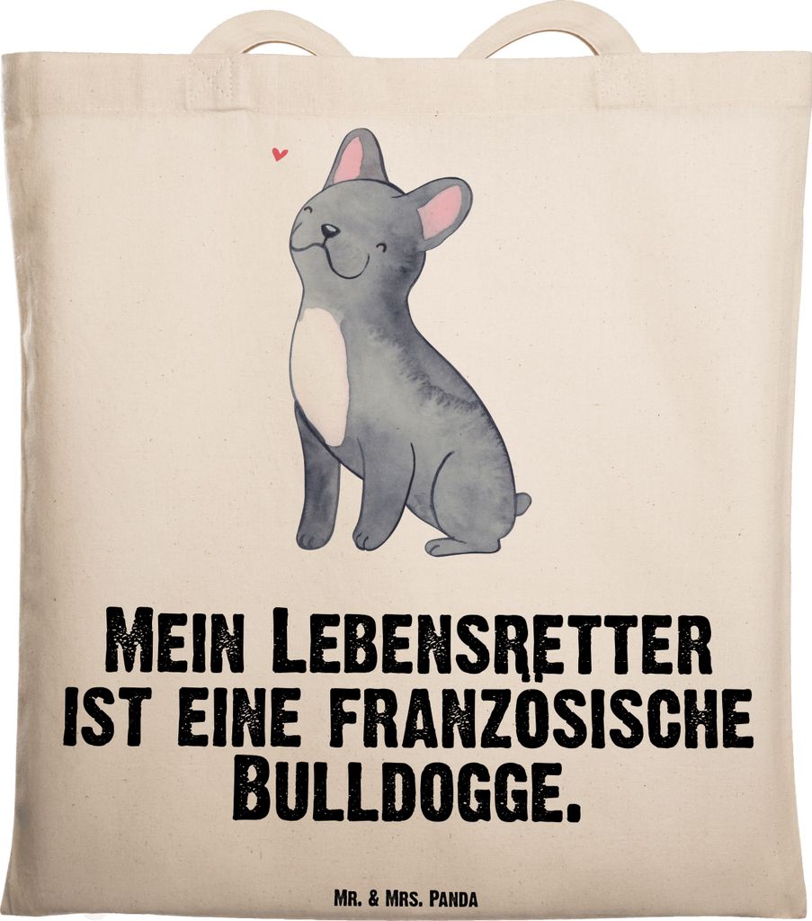 Mr. & Mrs. Panda Tote Bag Französische Bulldogge Lebensretter - Transparent - Geschenk, Jutebeutel, Einkaufstasche, Laptoptasche, Tasche, Schultasche
