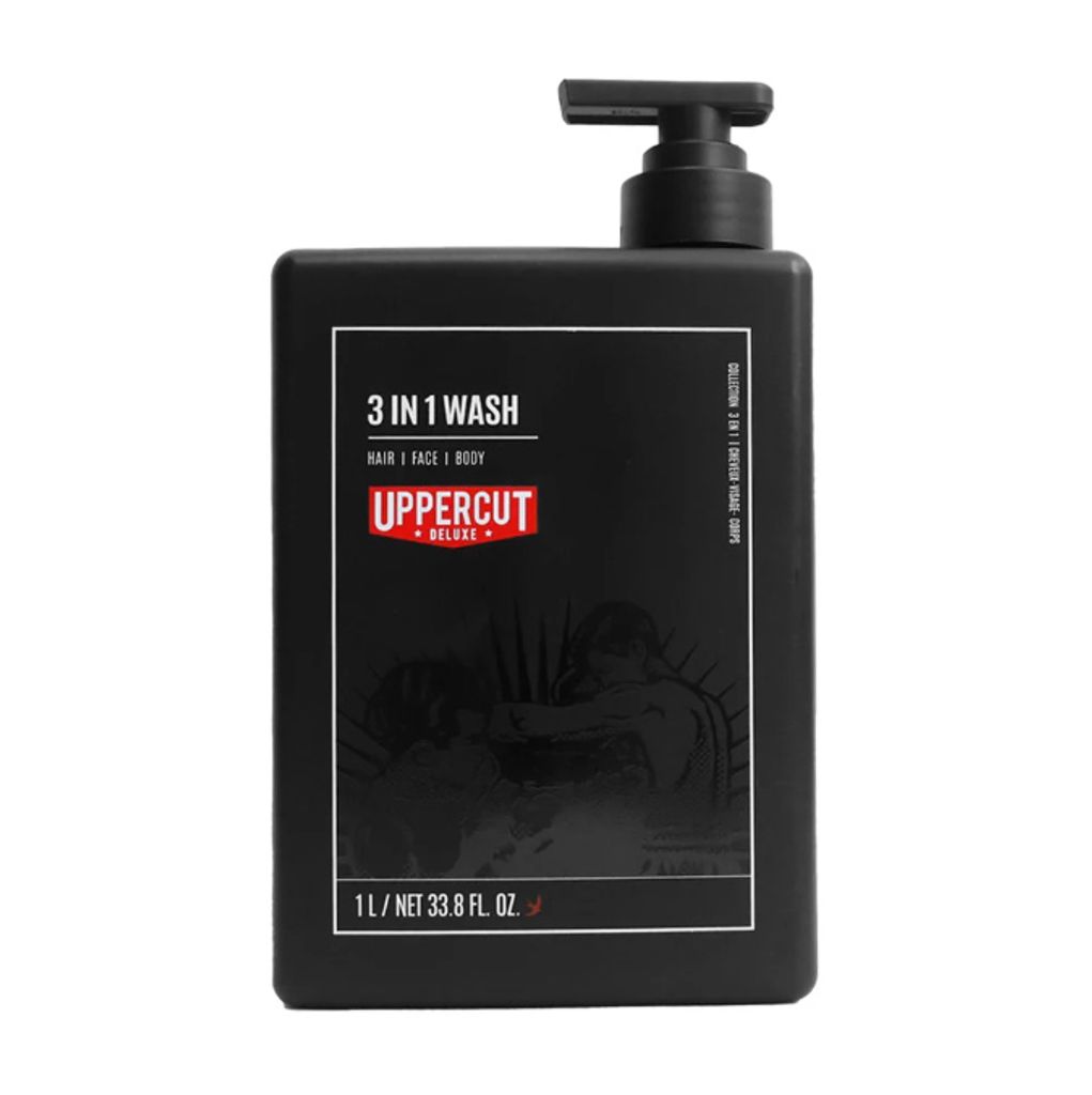 Uppercut Deluxe 3 in 1 Wash - 1L All-in-One Shampoo, Duschgel & Gesichtsreiniger mit Kokosöl Bay Rum Duft sanfte Reinigung für Haar Gesicht Körper