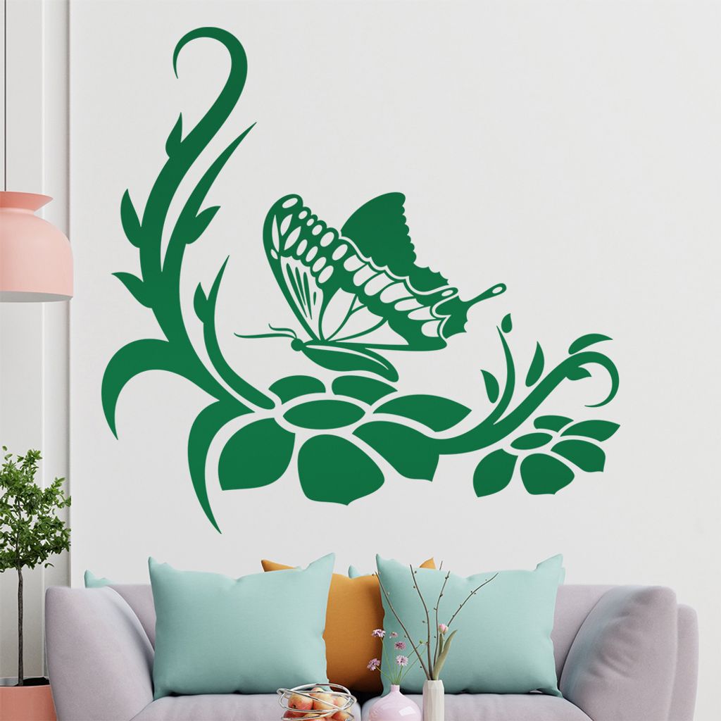 Großer Falter Blüten Wandtattoo in 6 Größen - Wandaufkleber Wall Sticker - Dekoration, Küche, Wohnzimmer, Schlafzimmer, Badezimmer