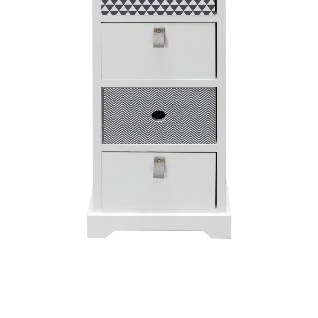 Commode fine bois 5 tiroirs gris et blanc avec façades décorées chic - 6