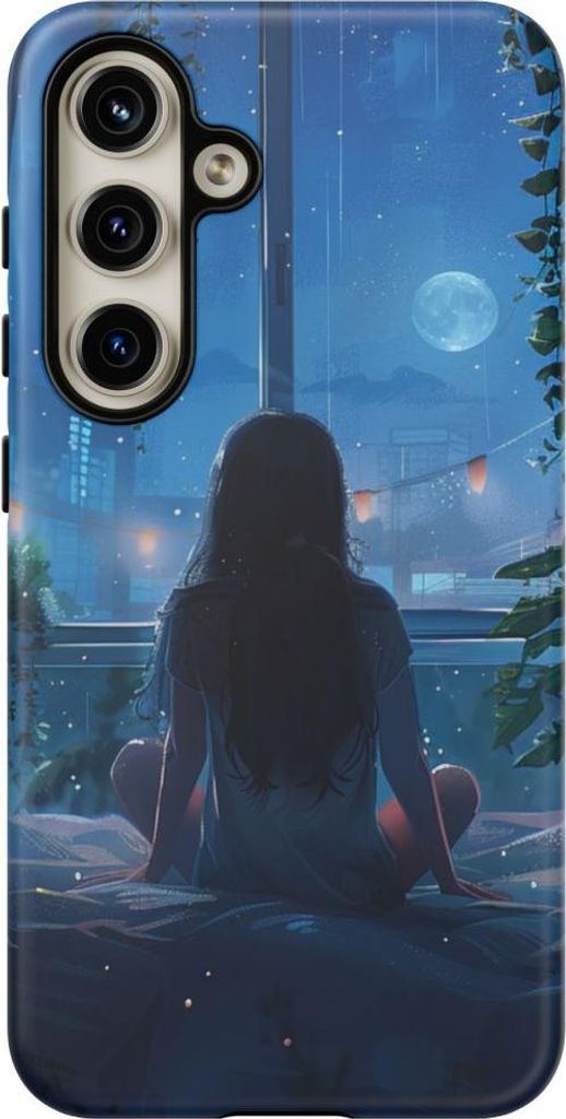 Mädchen im Mondschein am Fenster – Hülle Kompatibel mit Samsung Galaxy S24