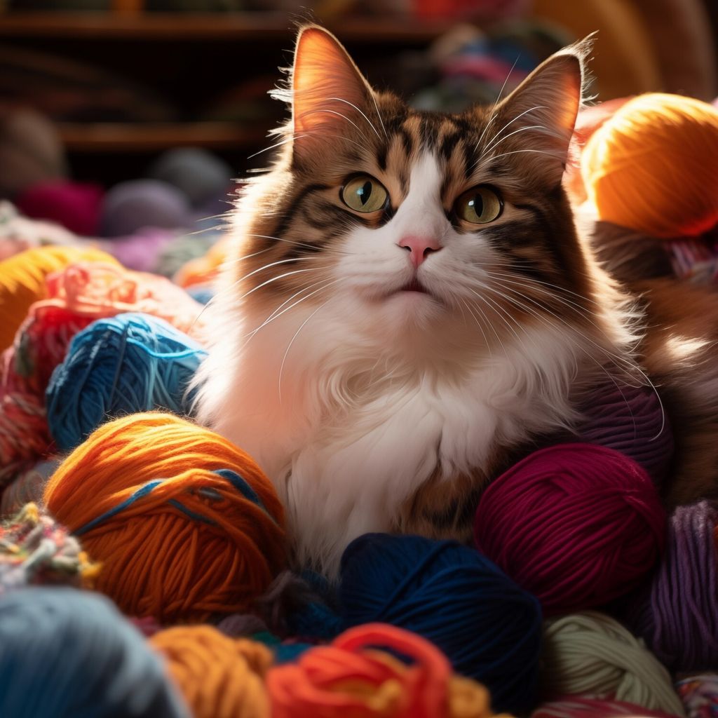 Wallario Magnet für Kühlschrank / Geschirrspüler, magnetisch haftende Folie - 60 x 60 cm, Motiv: Katze in einem Berg von Wollknäuel