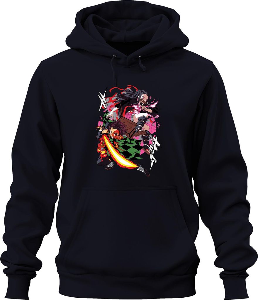 Kimetsu no Yaiba Tanjiro Nezuko Feuerklinge Anime Geschenk Manga Uni Hoodie Kapuzenpullover, Navy, XXL