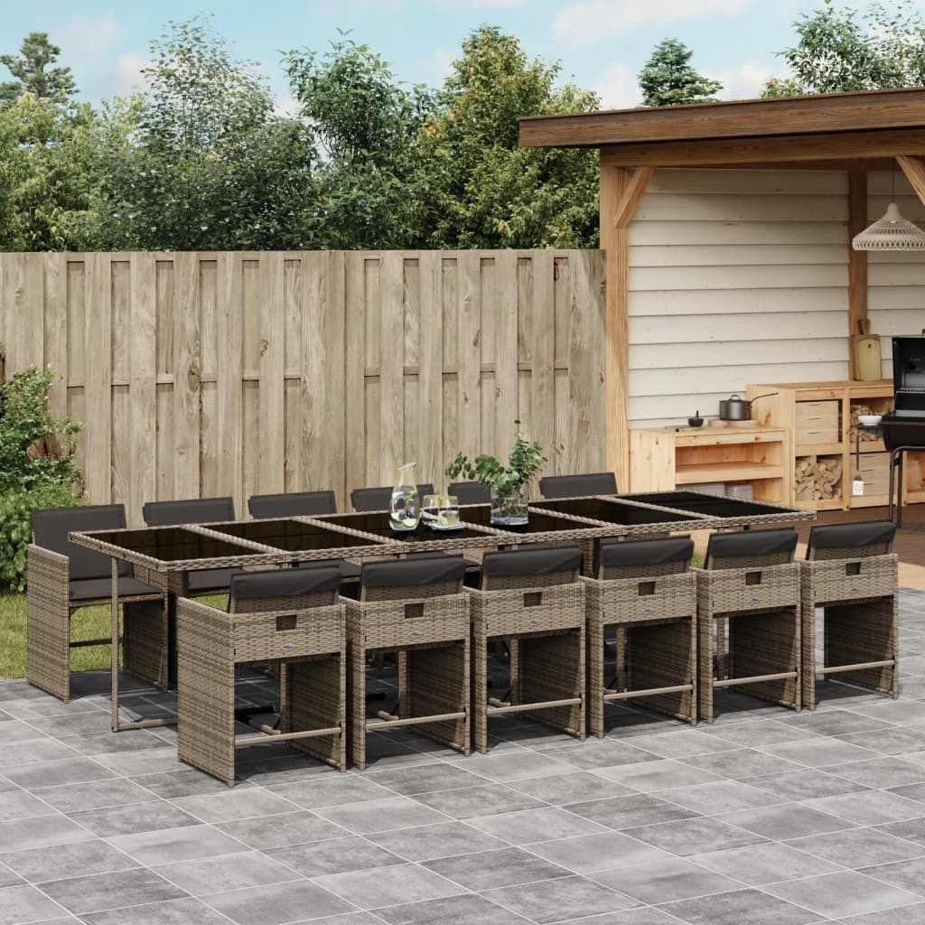 Maison Exclusive - 13-tlg. Garten-Essgruppe mit Kissen Grau Poly Rattan