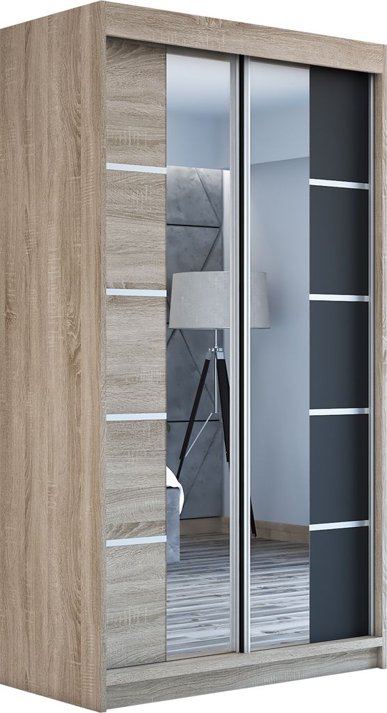 Schwebetürenschrank Kleiderschrank ERO 120 cm Schrank Garderobe Spiegel. Verschiedene Farben (Weiß, Schwarz, Somona). Möbel vom Hersteller!
