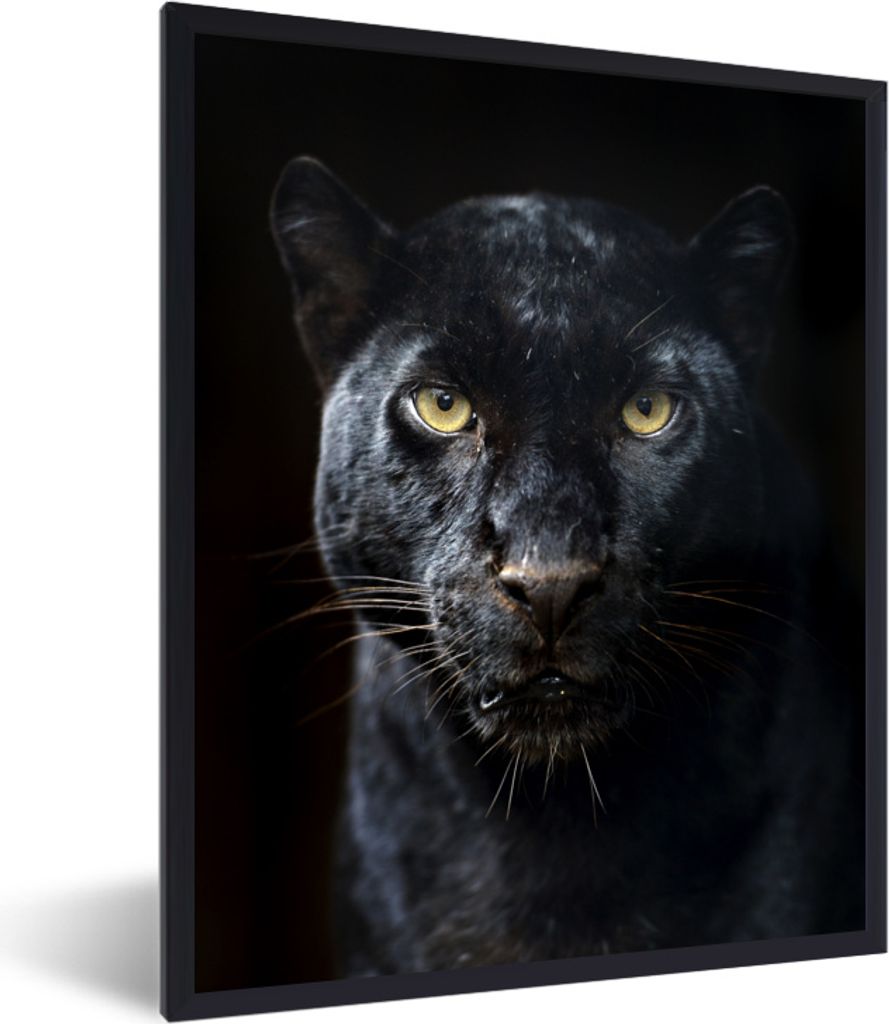 MuchoWow MuchoWow Gerahmtes Poster Panther - Schwarz - Gelb 30x40 cm - Poster mit zchwarzem Bilderrahmen - Wanddeko - Kunstdrucke