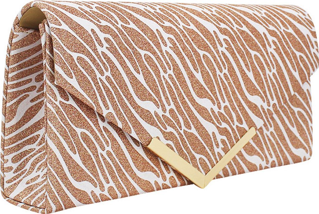 Gold Damen-Clutch mit glitzernder Welle, Mini-Handtasche mit abnehmbarer 120-cm-Kette, Größe 24 cm x 12 cm x 5 cm