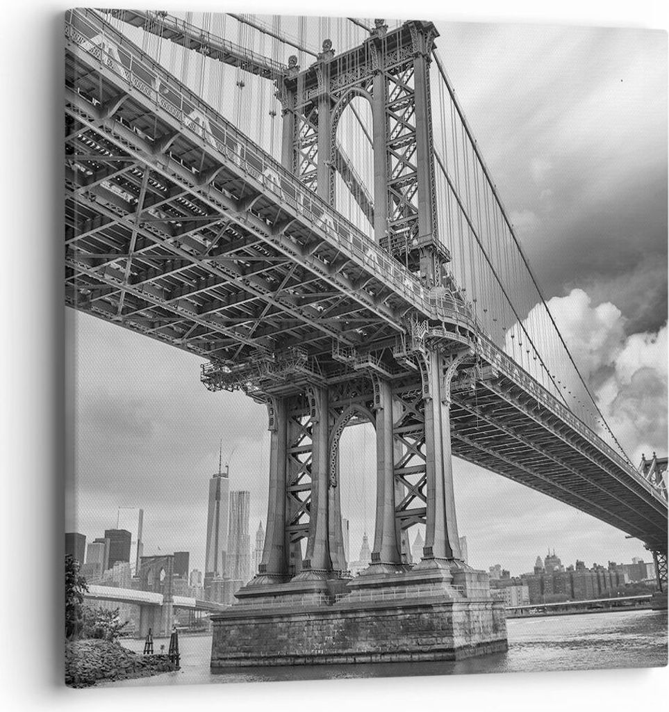 Bild auf Leinwand - Leinwandbild - Einteilig - Manhattan Brücke Schwarzweiß - 40x40cm - Wand Bild - Wanddeko - Wandbilder - Leinwanddruck - Bilde...