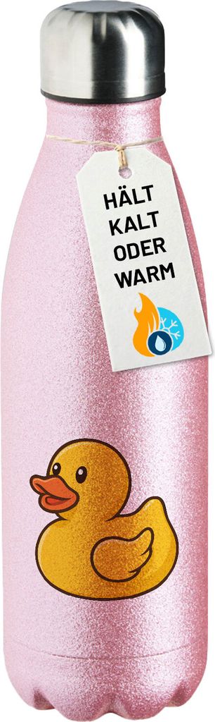 Huuraa Trinkflasche Quietscheente Gummiente Badeente 500ml Pink Edelstahl Wasserflasche Trinkflasche Geschenkidee