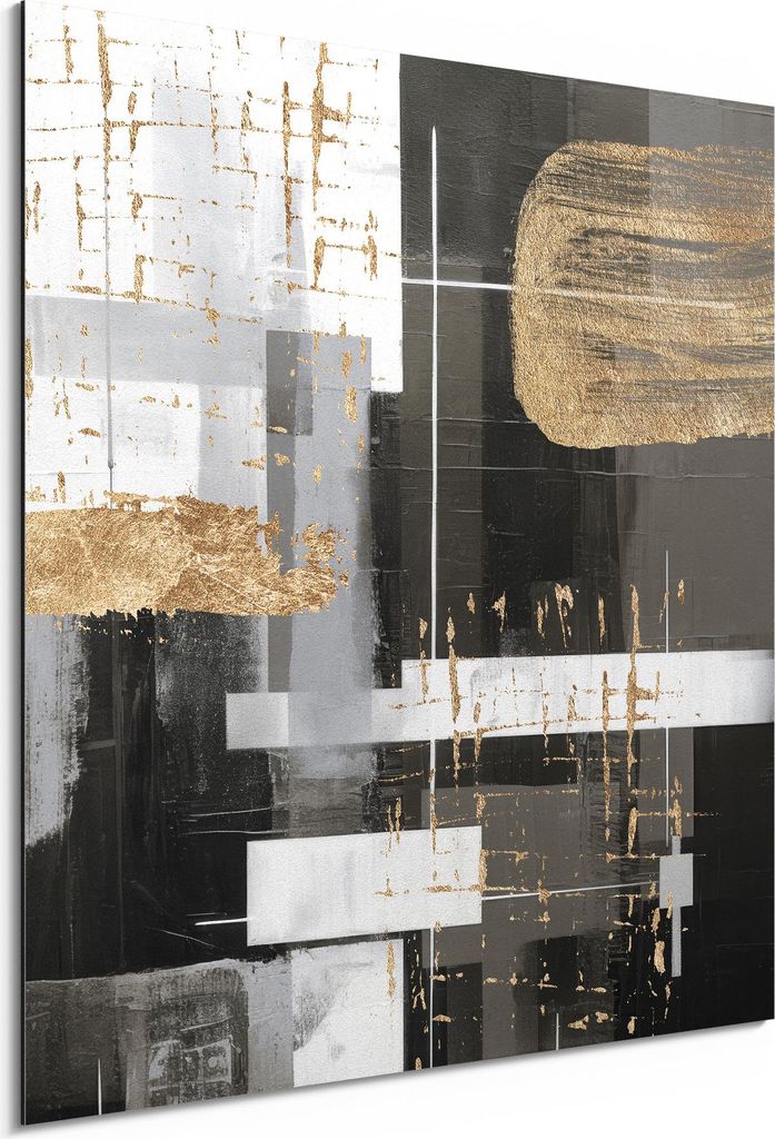 DEQORI Alu-Dibond Bild Weiß 30x30 cm 'Linien im Goldrausch' Wandbild Metall dünn Design