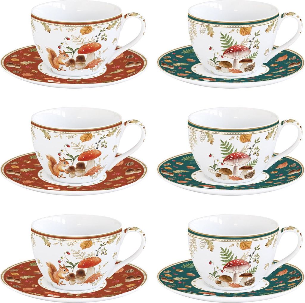6er Set Tassen mit UT Autumn Breeze Eichhörnchen 240ml aus Porzellan Easy Life