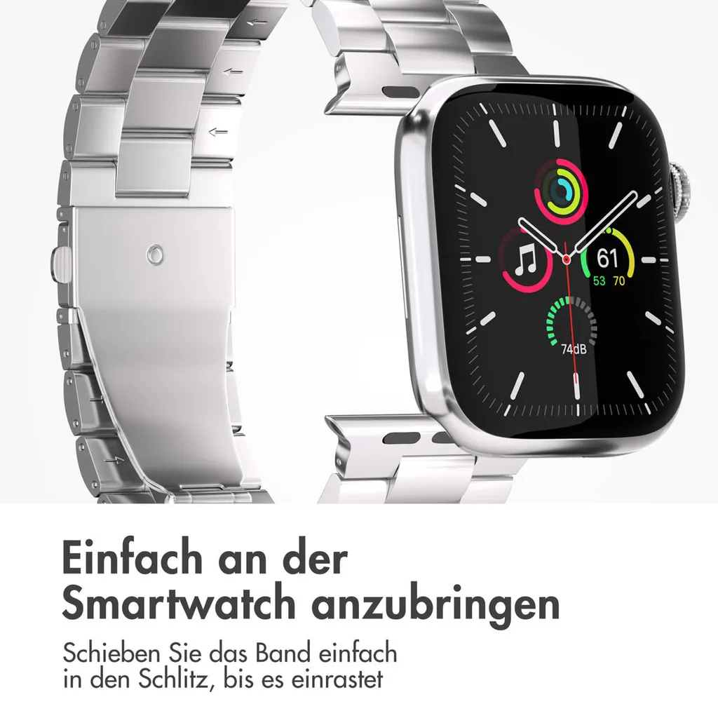 Watch 10 - 46 mm, Watch 1 - 42 mm, Watch 2 - 42 mm, Watch 3 - 42 mm, Watch 42 mm, Watch 44 mm, Watch 4 - 44 mm, Watch 5 - 44 mm, Watch 6 - 44 mm, Watch 7 - 45 mm, Watch 8 - 45 mm, Watch 9 - 45 mm, Watch SE 2022 - 44 mm, Watch SE 2023 - 44 mm, Watch SE - 44 mm, Watch Ultra 2 - 49 mm, Watch Ultra - 49 mm Cinturino: imoshion Stahlband AW - 6