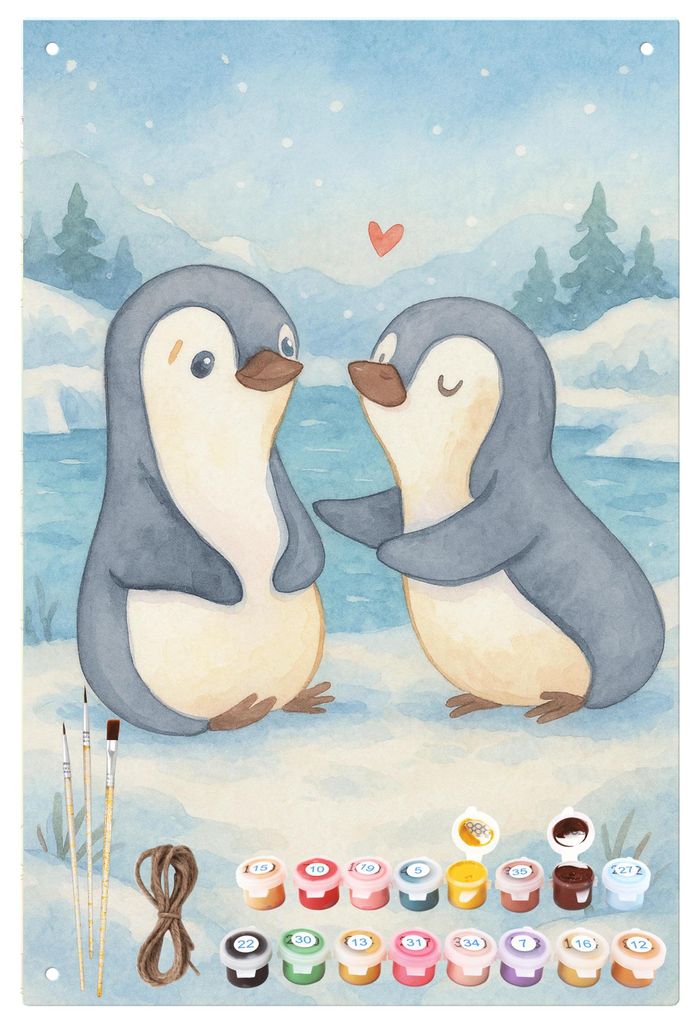Mr. & Mrs. Panda Malen nach Zahlen Pinguine trösten Design - Weiß - Geschenk, Blechtafel, Valentinstag, set, Jahrestag, Hochzeitstag, Freund, fü...