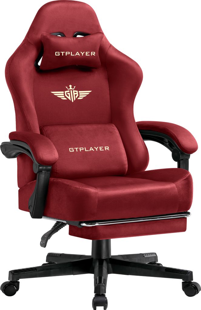 GTPLAYER Gaming Stuhl Ergonomischer Gaming Sessel Schreibtischstuhl Bürostuhl mit Stoffoberfläche Federsitzkissen, Verbindungsarmlehnen, mit Fuß...