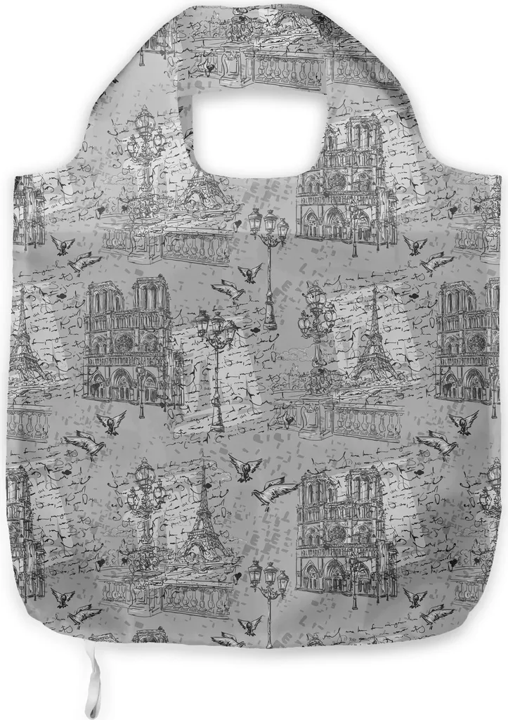 ABAKUHAUS Paris Borsa in tessuto, Fiume Senna Notre Dame, Pratiche borse per la spesa quotidiana, Grigio Nero Bianco