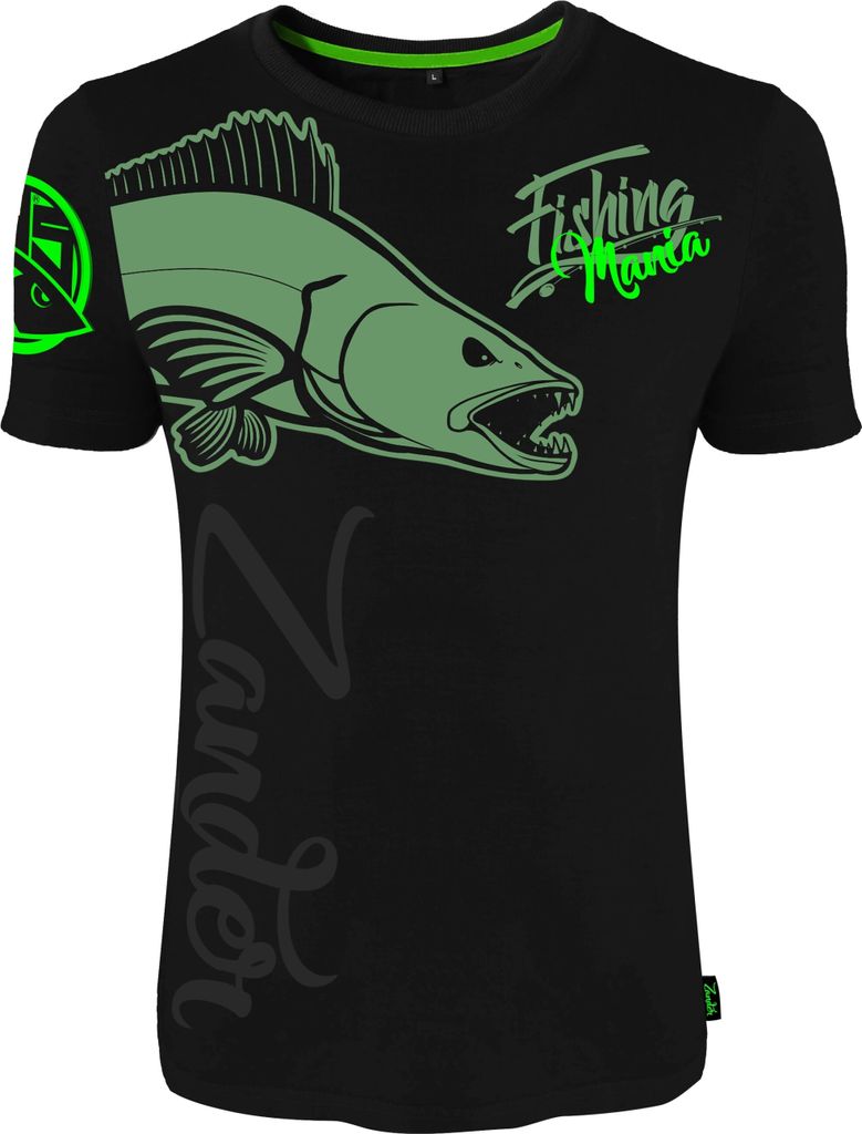 HOTSPOT DESIGN Fishing Mania Zander, XXL, schwarz-grün, T-shirt, 010000705