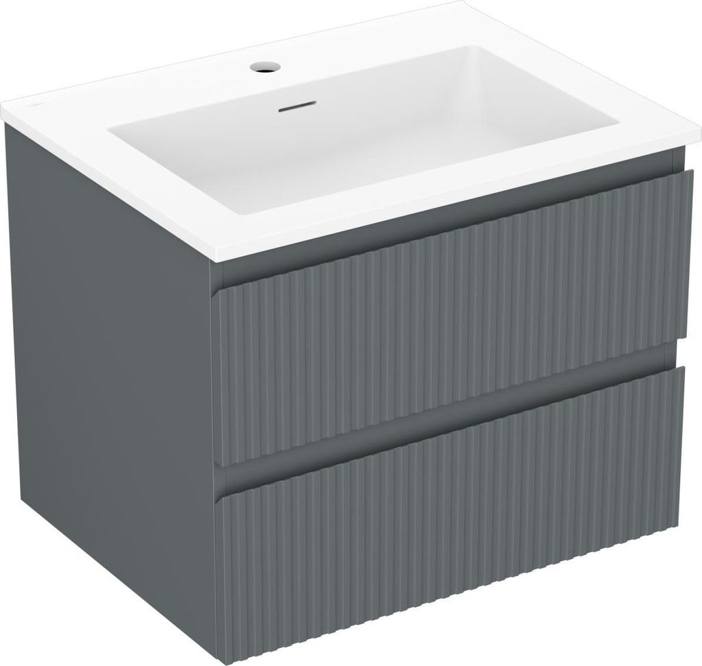 Mexen Rivel Badezimmerschrank 60 cm mit Waschbecken Otis, 2 Schubladen, gerillt, Graphit Matt/Weiß Matt - 91A20-06047-2-BFF66-W?