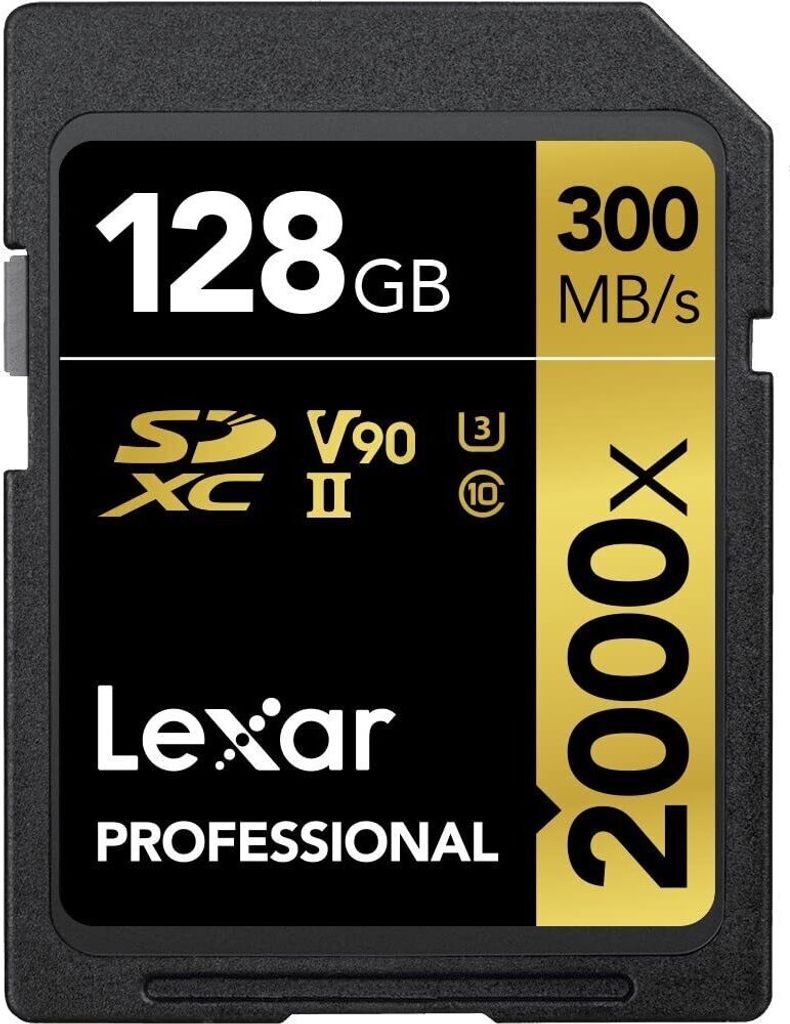 A Lexar Professional 128GB SDXC memory card.