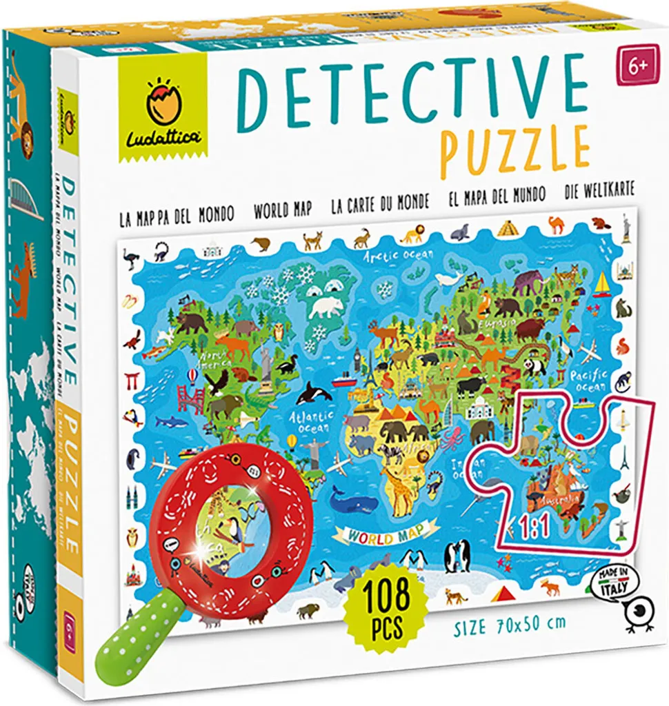 Ludattica Puzzle Carte du Monde Animal Jouet Éducatif en Carton 108pcs