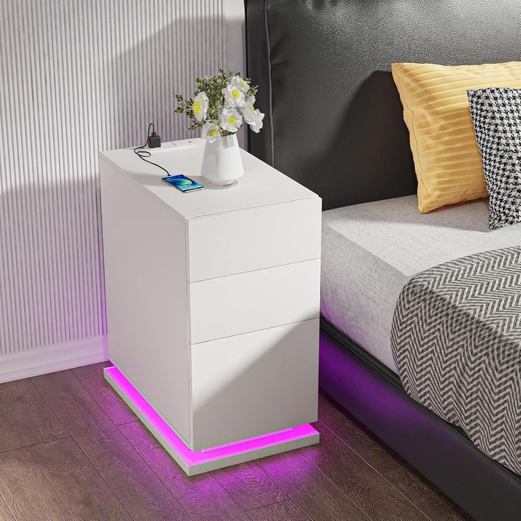 Schmaler Nachttisch mit Steckdose & USB,Nachttisch LED mit Produktbild 