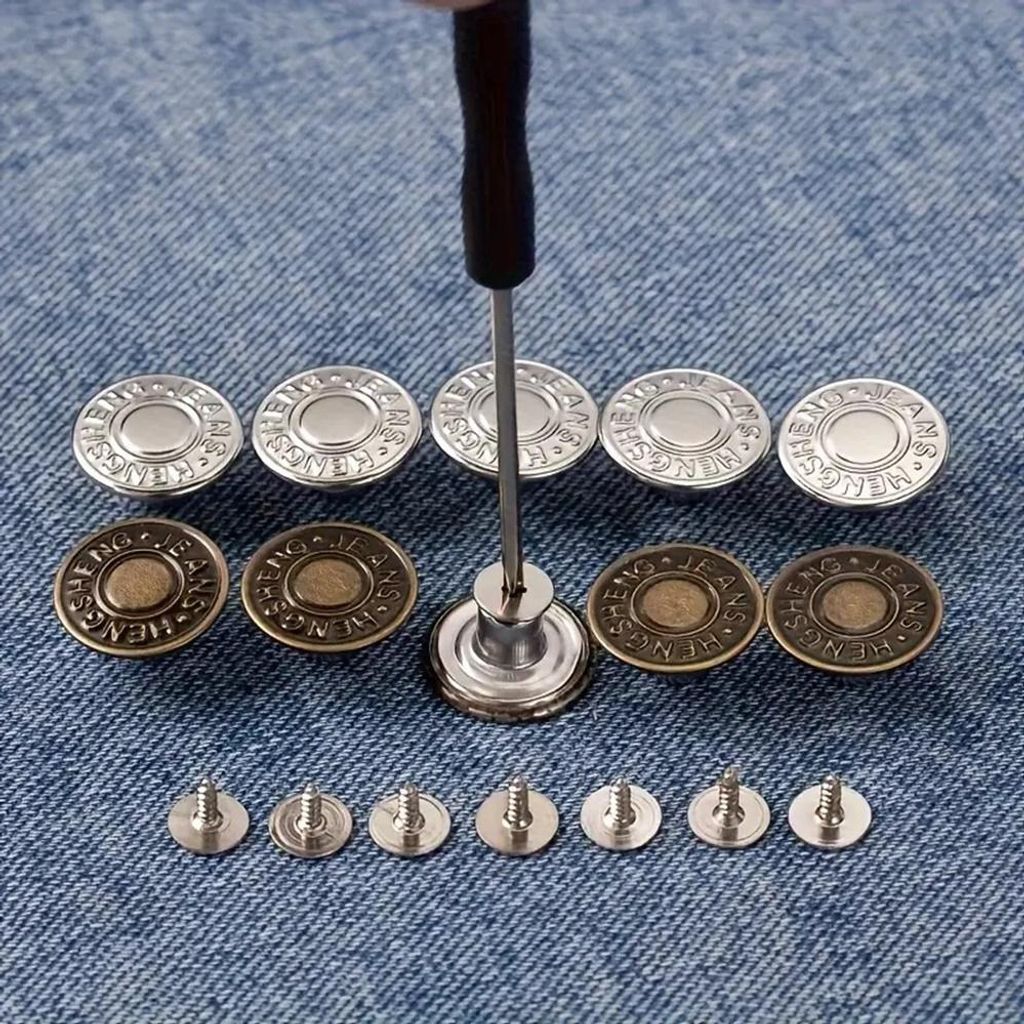 10x Jeansknöpfe 17mm Hosenknöpfe Metall mit Nieten & Produktbild 