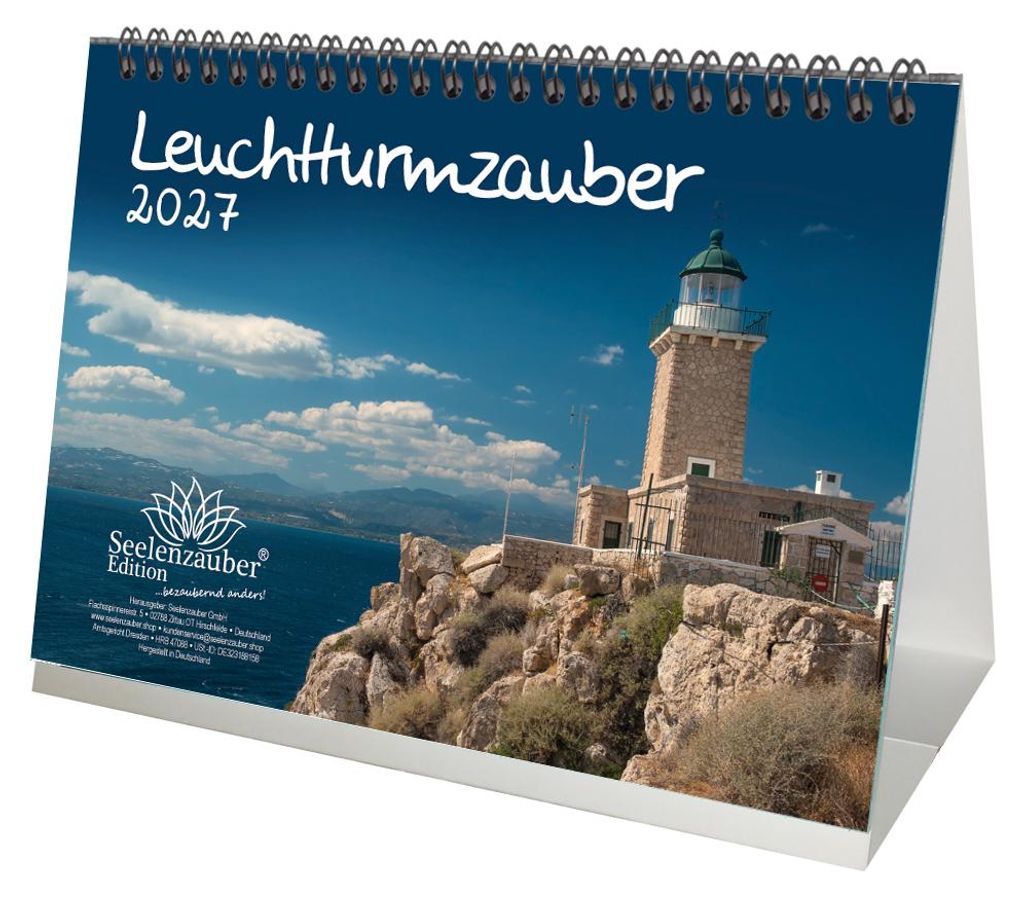 Leuchtturmzauber DIN A5 Tischkalender Querformat für 2027 Küste Meer Leuchtturm Leuchttürme - Seelenzauber