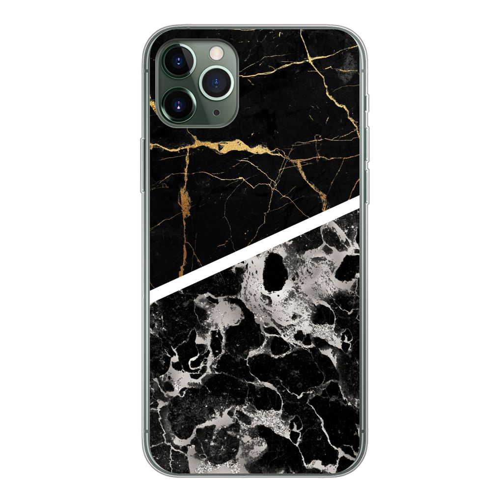 MuchoWow Handyhülle Schutzhülle Hülle für iPhone 11 Pro Max Marmor - Gold - Luxus Silikon Softcase Handy Hülle - Schutz