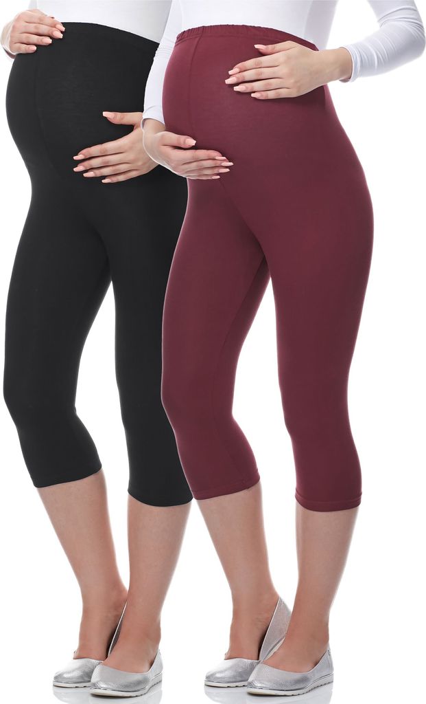 Be Mammy 3/4 Umstandsleggings aus Viskose BE-03 2er Pack (Schwarz/Dunkelrot, L)