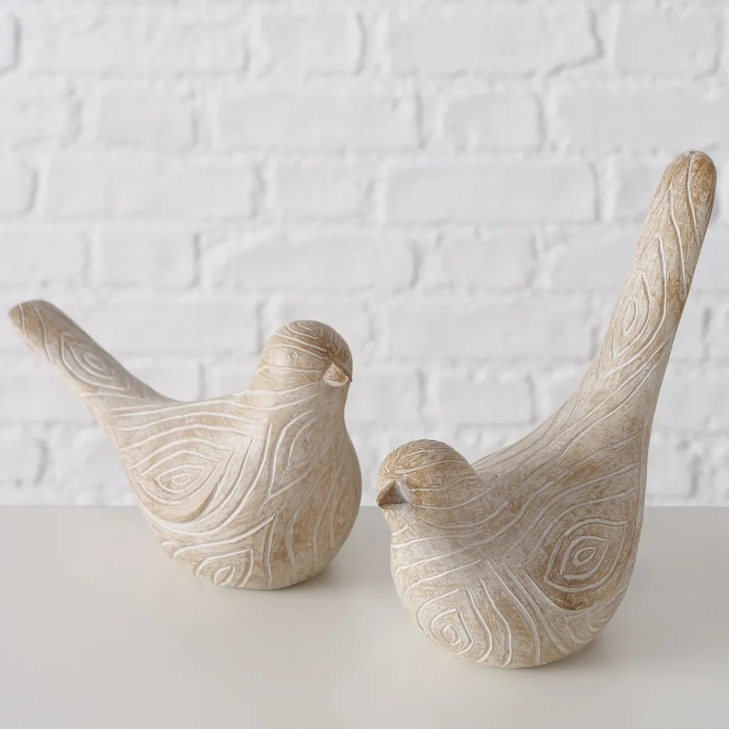Duo d'oiseaux décoratifs KARIMO en polyrésine - Finition artisanale 2 psc