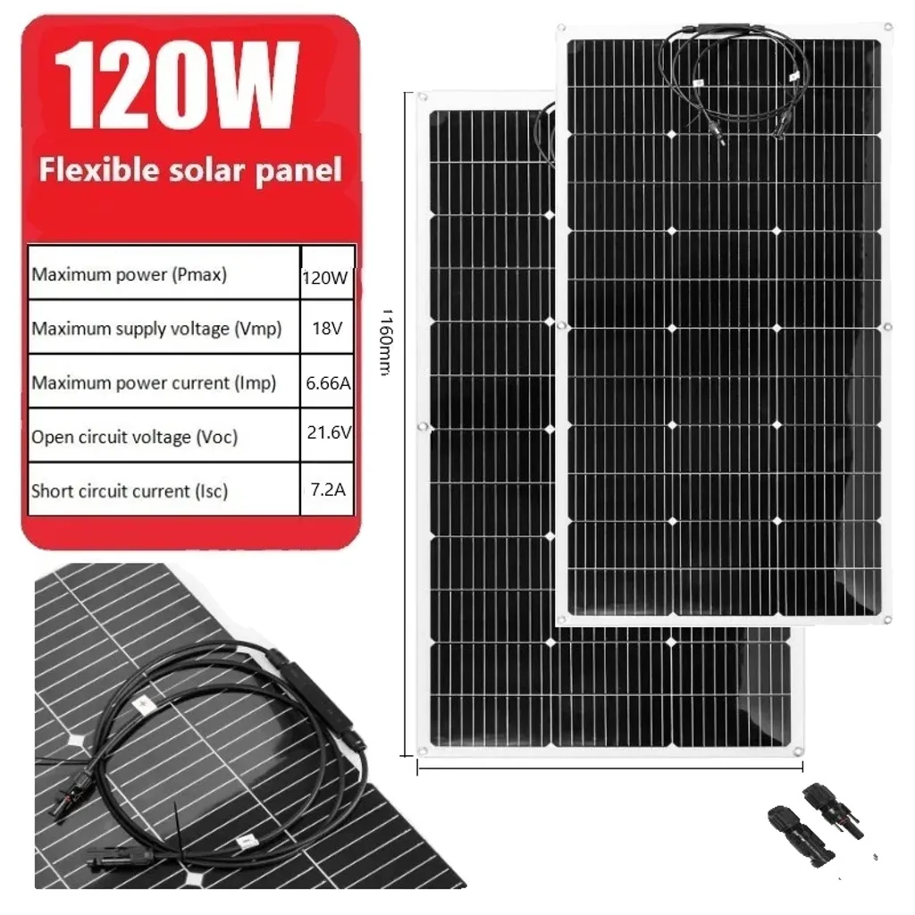 Panneau solaire flexible 120W monocristallin lot de 2 pièces kit PV
