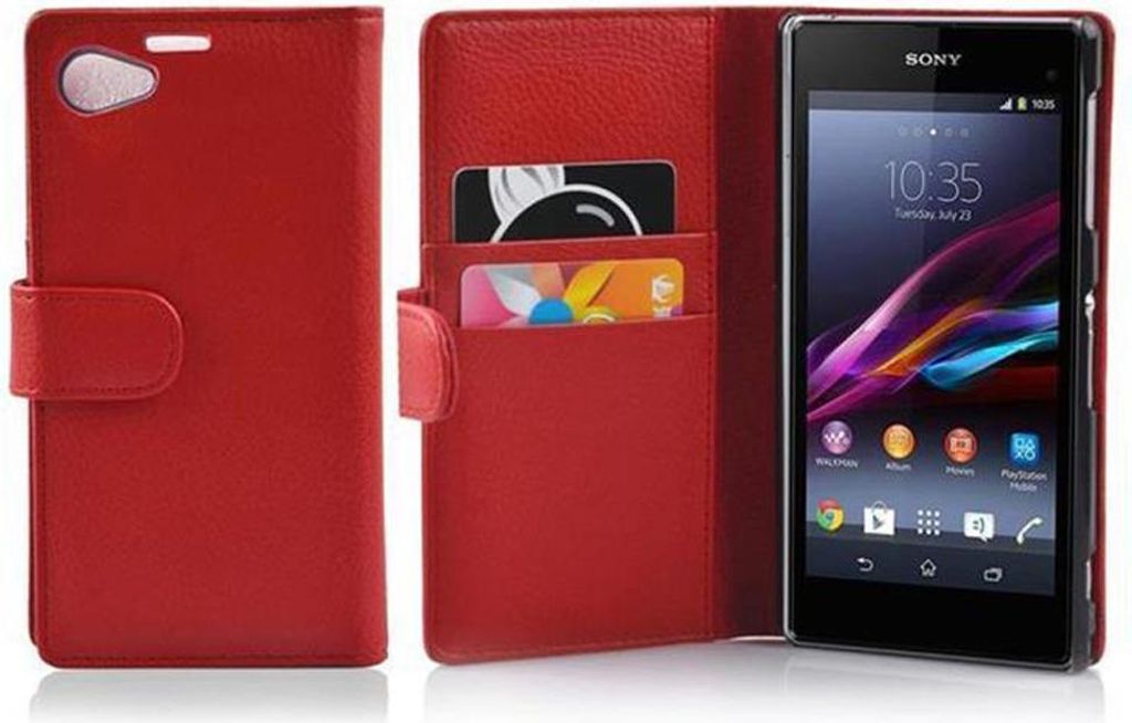 Cadorabo Schutzhülle für Sony Xperia Z1 COMPACT Hülle in Rot Handyhülle Etui Case Backcover Kunstleder Tasche