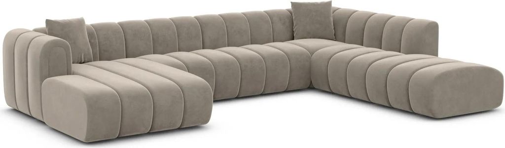 Samtstoff U-Form XXL Lounge Wohnlandschaft Amoria Taupe Links
