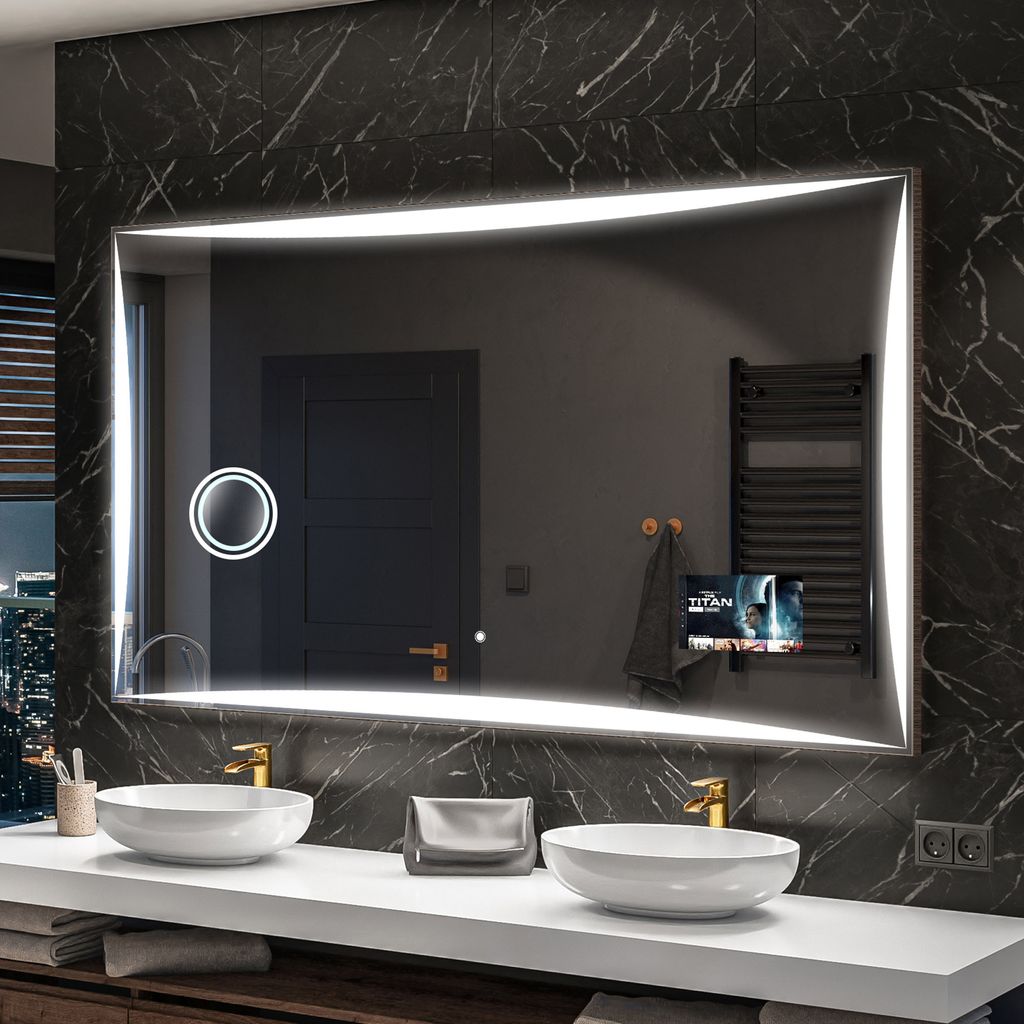 Artforma Badspiegel SMART 140x60 cm - mit LED Beleuchtung - LED Farbe Kaltweiß 7000K - Individuell Nach Maß - Beleuchtet Wandspiegel Lichtspiegel...