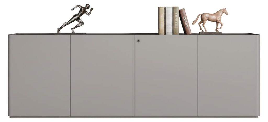 Modernes Sideboard mit Holzoberfläche und minimalistischen Türen