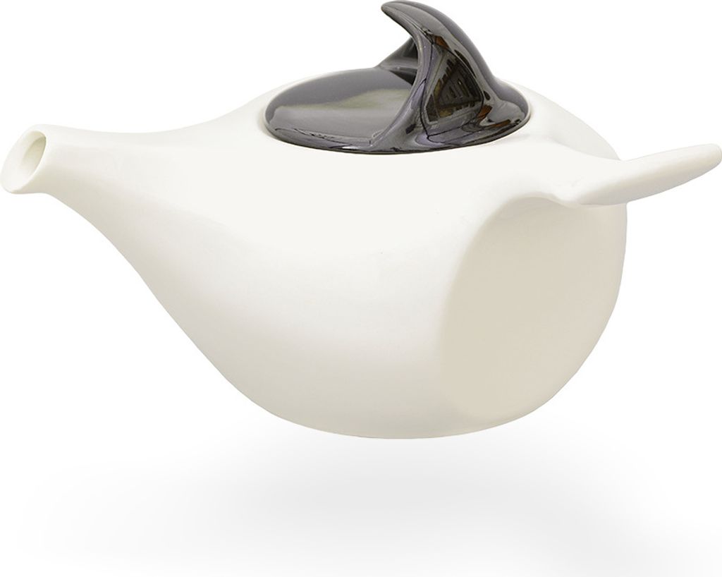 tea4chill Teekanne mit seitlicher Griff 750ml, weiß/schwarz, Japanstil aus Porzellan