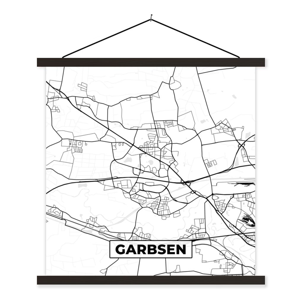 MuchoWow Textilposter Karte - Garbsen - Karte - Stadtplan 120x120 cm mit schwarzem Rahmen - Aufhängungsset