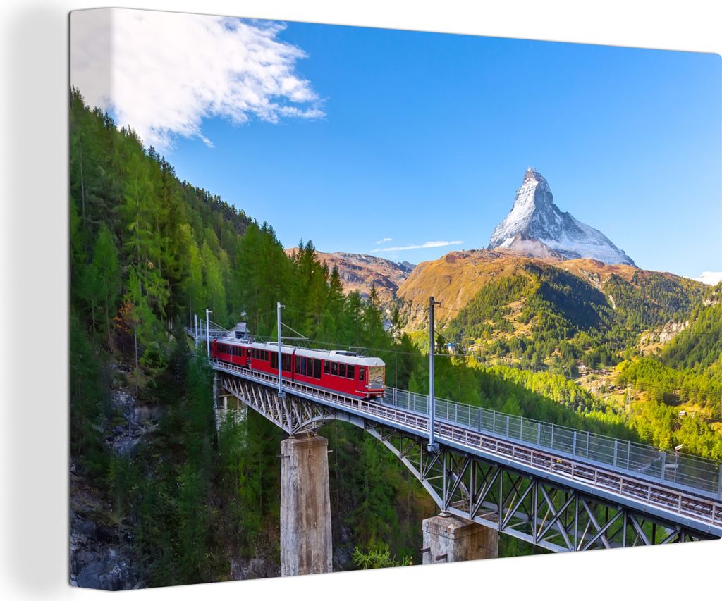 OneMillionCanvasses - Leinwandbilder - 140x90 cm, Ein Zug in den Alpen, Wandbilder Kunstdruck Wanddekoration - Foto auf Leinwand - Gemälde auf H...
