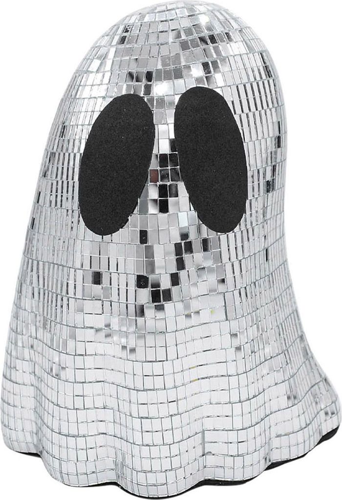 Halloween-Disco-Geister-Dekor, glitzernde silberne Geister-Disco-Spiegelkugel, Tischdekoration für den Innenbereich, gestuftes Tablett, Heimdekora...