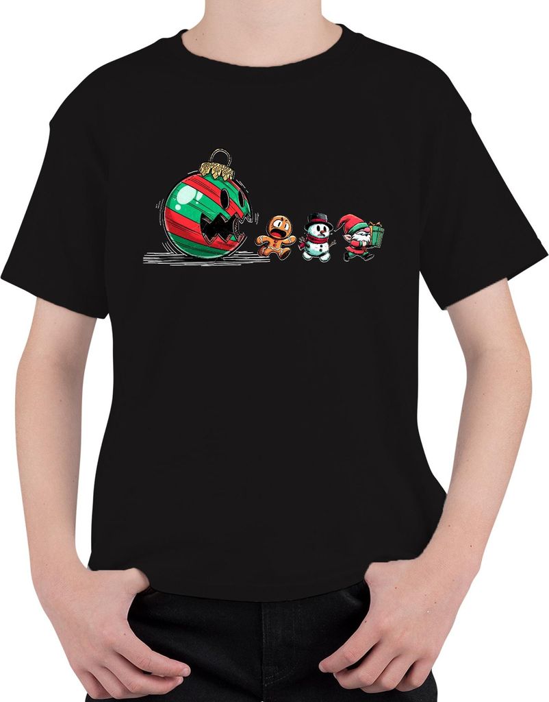 Weihnachtskugel Monster Lebkuchen Schneemann Wichtel lustig Uni Kinder T-Shirt, Schwarz, 116