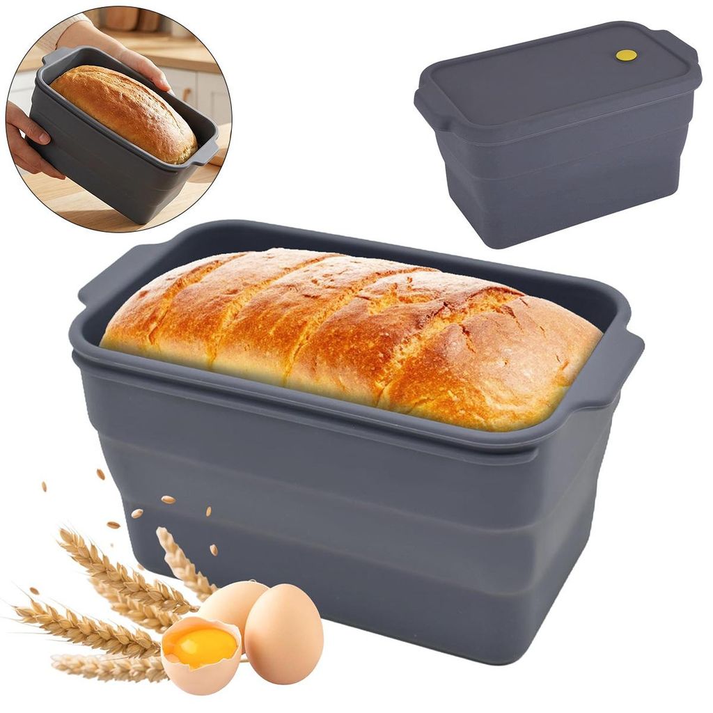 Brotbackform Silikon mit Deckel, BPA-Freie, Antihaftbeschichtete, Flexible Backform, Hitzebeständige, Faltbare Kastenform Gebäck, Brote, Kuchen, ...