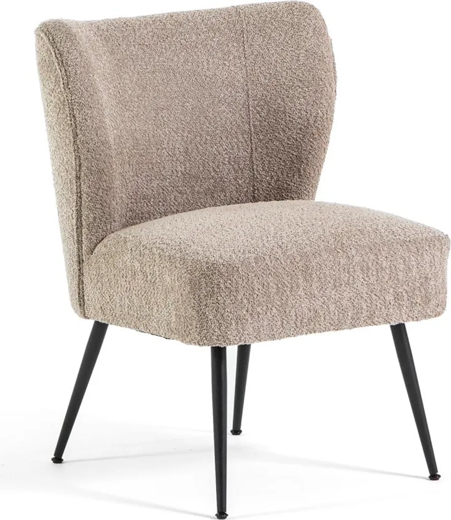Fauteuil de Salon en Tissu Bouclé Blanc Style Vintage avec Pieds Métal
