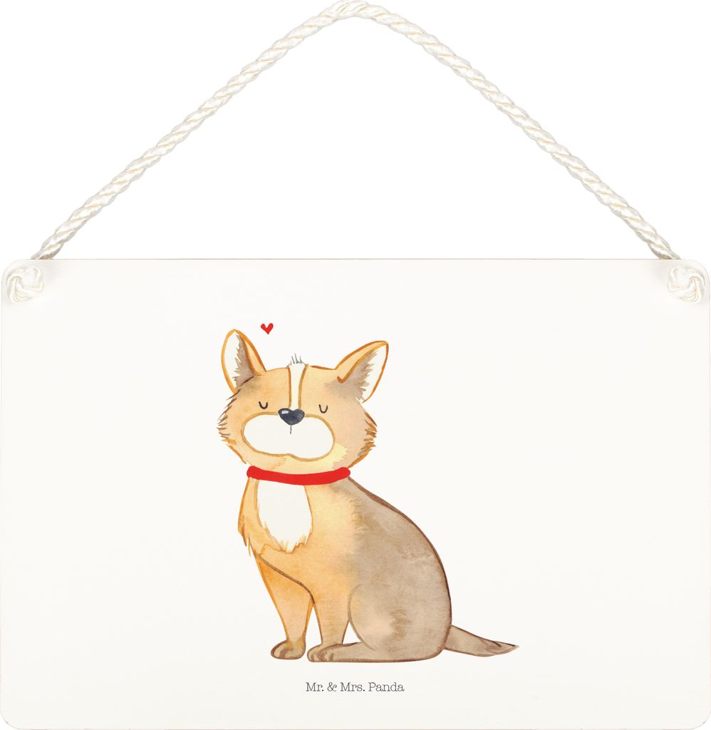Mr. & Mrs. Panda Schild Hund Glück DIN A5 - Weiß - Geschenk, Türschild, kleine aufmerksamkeit, Spruch, Corgie, Herz, Sprüche, Liebe, wandtafel,...