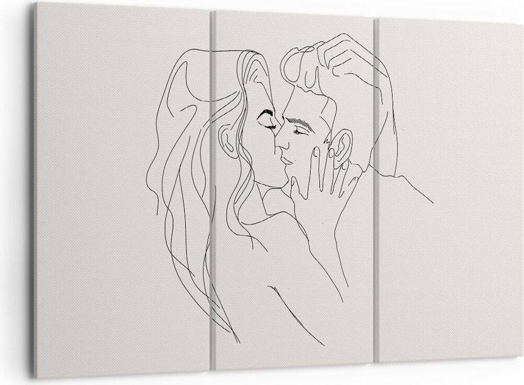 Bild auf Leinwand - Leinwandbild - 3 Teile - Art. Linie Kuss - 105x70cm - Wand Bild - Wanddeko - Wandbilder - Leinwanddruck - Bilder - Wanddekorati...