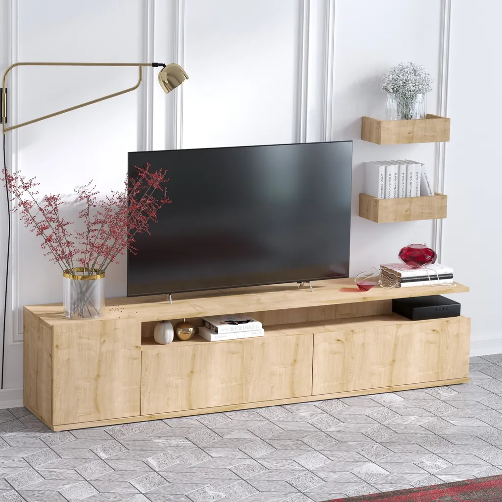 Meuble TV AlikaMRD Skye Decor Chêne 180cm en bois mélaminé robuste