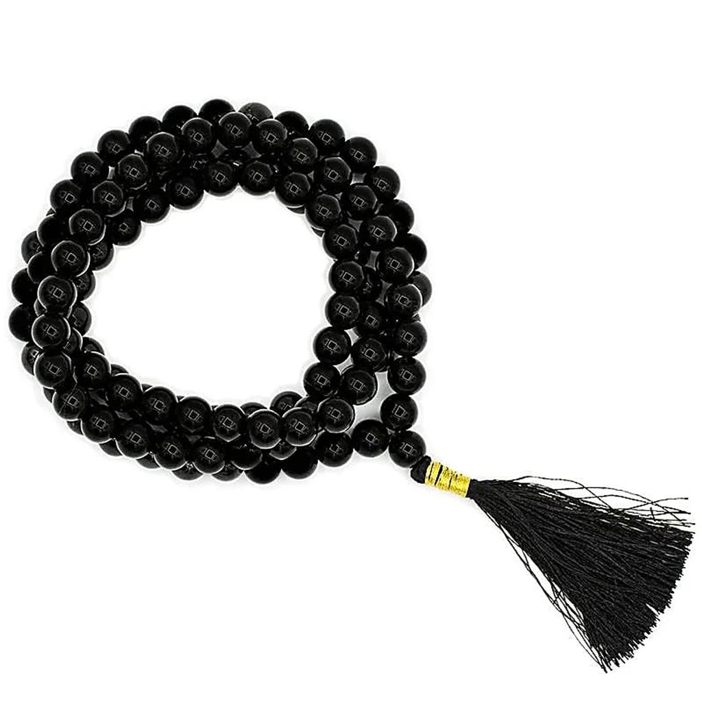 Mala Tormalina Nera Qualità Aa 108 Perle + Borsa In Immagine del prodotto 