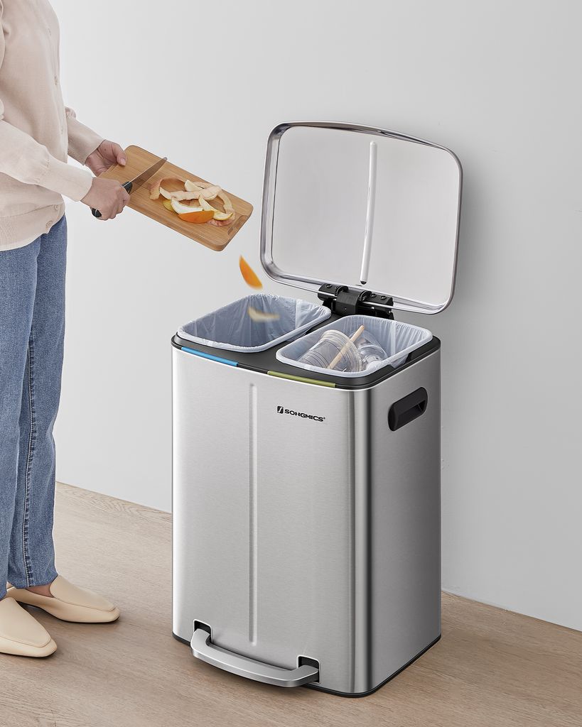 SONGMICS Mülleimer Küche, Treteimer, 2 x 20 L