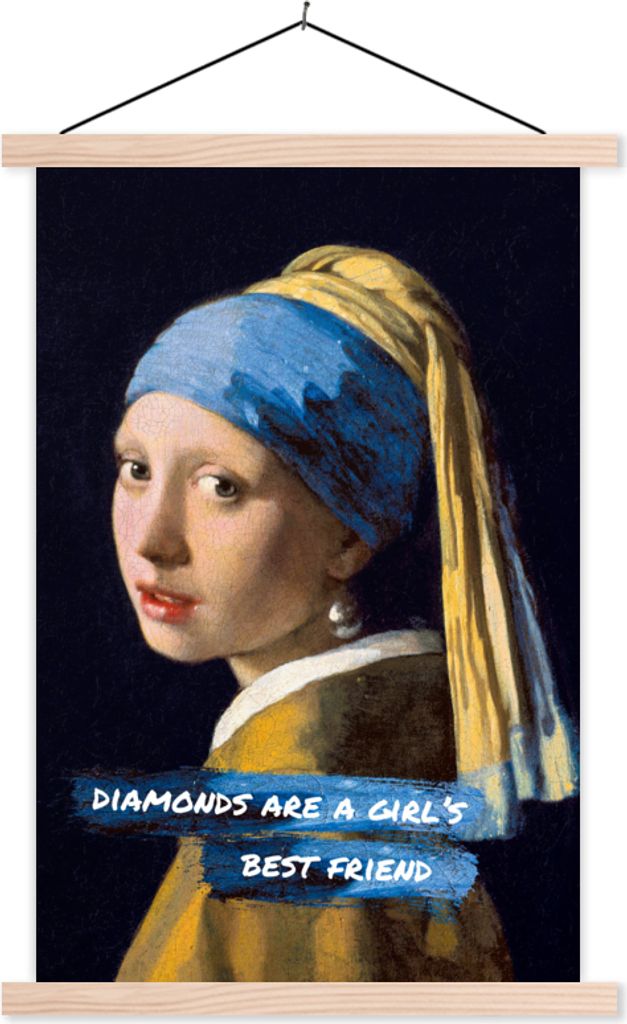 MuchoWow Textilposter Vermeer - Das Mädchen mit dem Perlenohrring - Zitat 40x60 cm mit holzfarbenen Rahmen - Poster